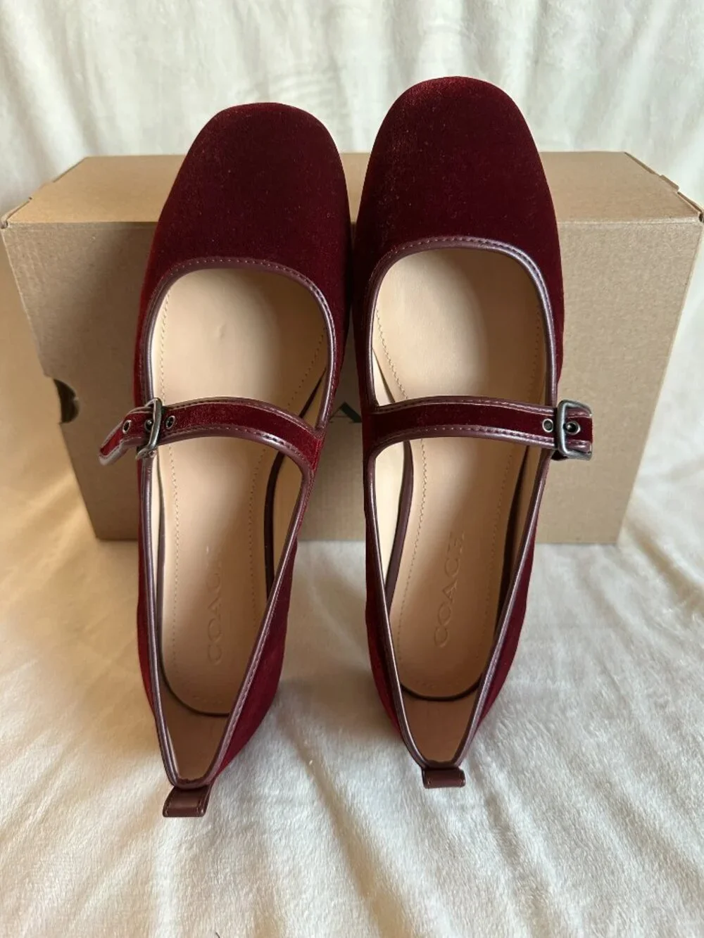NIB Coach C Rivet Mary Jane Velvet Women Shoes Burgundy/Merlot CCG46 SZ US9/EU40 - Picture 9 of 13